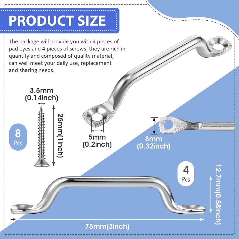 Yaocom Stainless Steel Footman Loop with Flat Head Tapping Screws Bimini Top Strap Footman Loop for Kayak, Boat - Image 2